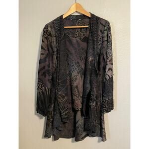 Tunic Womens L Black Gray Open Front Layered Lightweight Boho Artsy Fairy Grunge